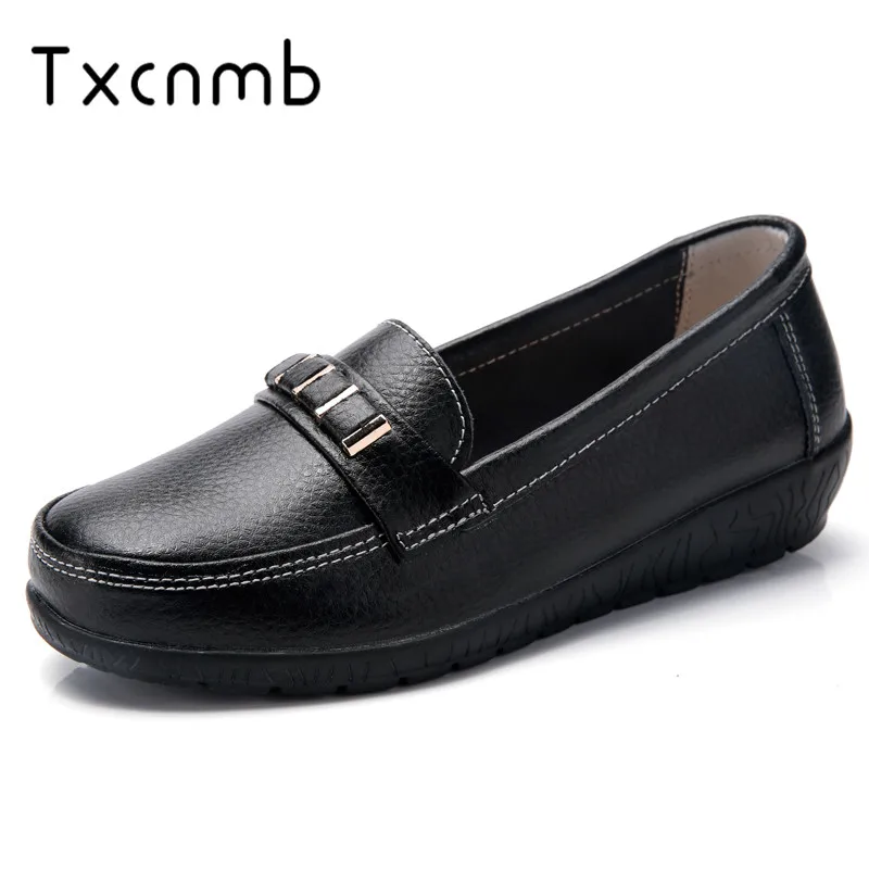 

TXCNMB New Spring summer Shoes Woman Genuine Leather Women Flats Female Moccasins Shoe Slip On Women's Loafers Big Size 35-44