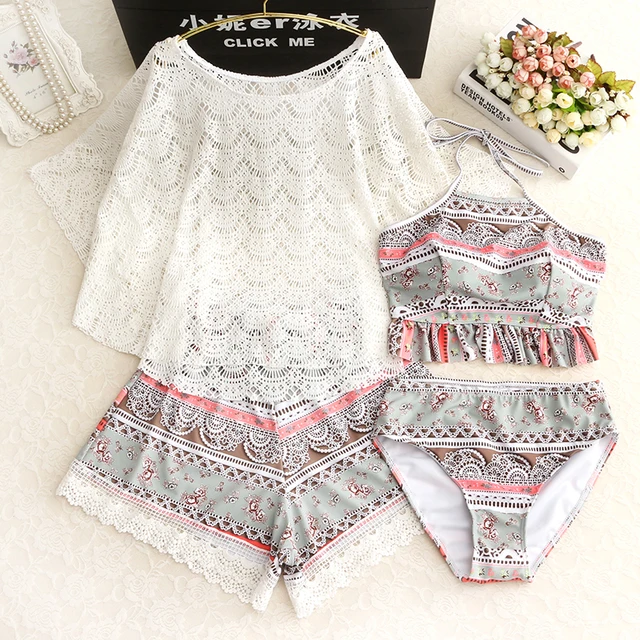 {Excellent|Wonderfull|Very Good|Very Recommended} Women Plus Size Printed Bikini with Mesh Tank Top 4 Pieces Swimsuit Bikini Set Padded Push Up Female Big Size Tankini Swimwear Special Offers