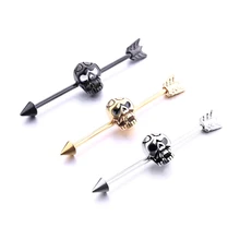 Длинные серьги "скелетная" голова промышленные серьги 14G хряща пирсинг для ушей, тела ювелирные изделия