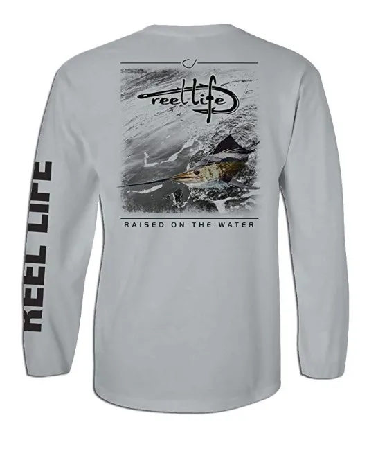 Re* l L* fe Мужская Рыбацкая футболка с длинным рукавом UPF50 быстросохнущая одежда для рыбалки спортивные рубашки для рыбалки Размер США S-3XL белый - Цвет: LT Gray 8