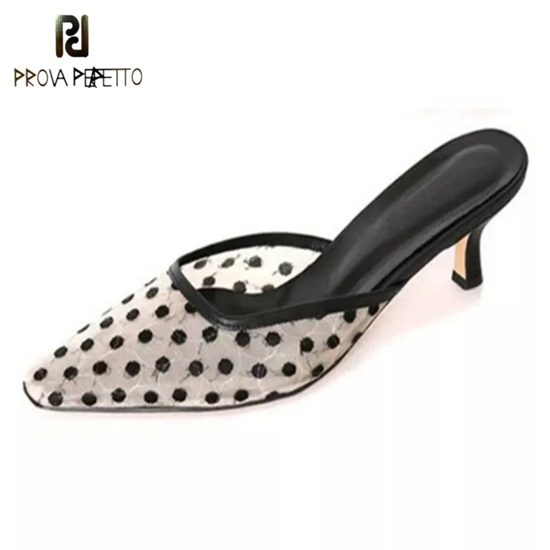 

Prova Perfetto 2018 Spring Summer Autumn Slippers Women Transparency Mesh Shoes Woman Hollow Out Pointed Toe High Heels Slippers