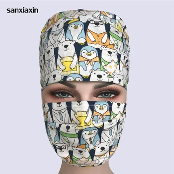 

NEW Cotton Surgical Caps Scrub Caps for Women and men Hospital Medical Hat Print cat in Black Tieback Elastic Section Dentist