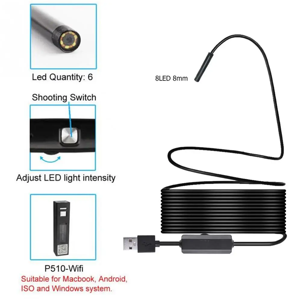 

8mm Industrial HD 1200P Smart Endoscope Camera WIFI Mobile Phone Endoscope Waterproof Pipe Locator Usb Borescope Mini Cameras