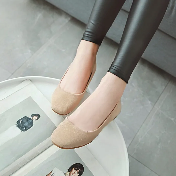 

Big Size 9 10 11 12 ladies high heels women shoes woman pumps Square-headed Sweet Suede Shoes with Shallow Mouth