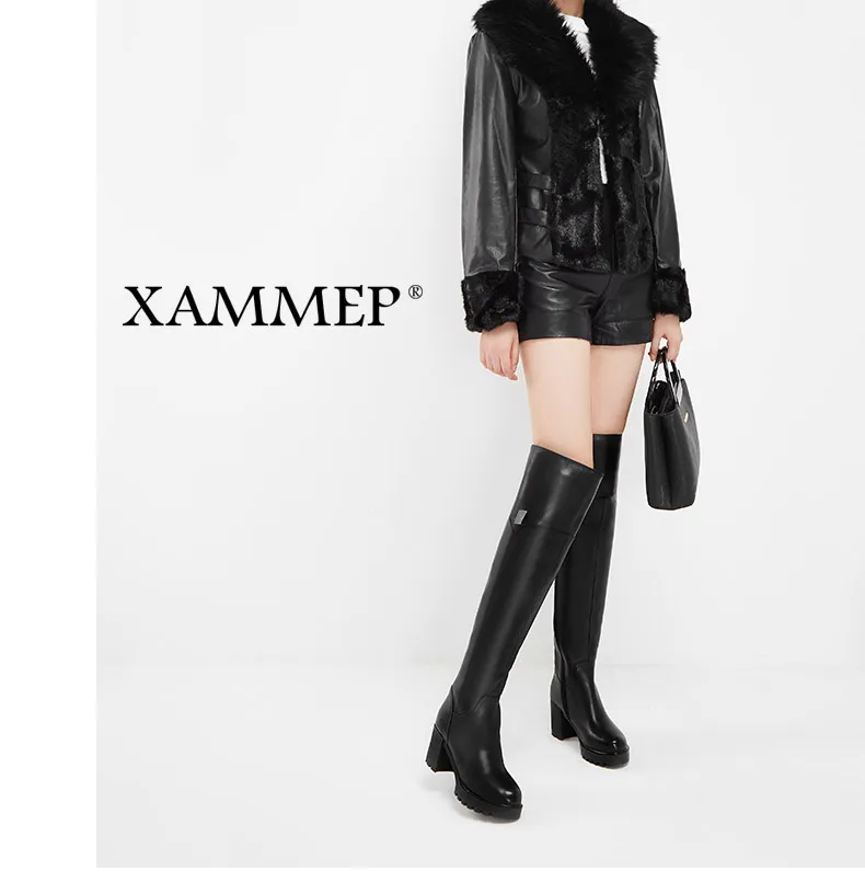 Xammep/Брендовая женская зимняя обувь; ботфорты; женские зимние сапоги из натуральной кожи с натуральным мехом; зимняя обувь; большие размеры