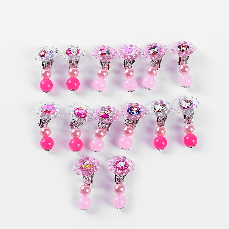 

New Flower Earrings Clip Child Baby Girl Jewelry Acrylic Beads Cute Holiday Gifts Children's Gifts