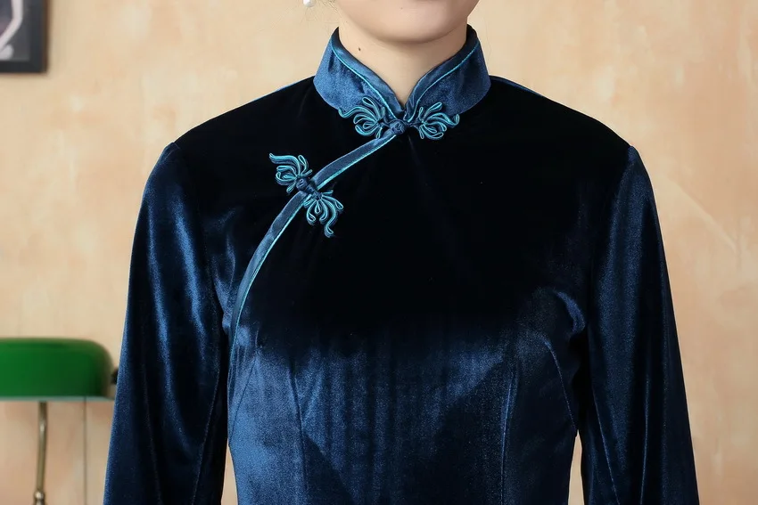 Новая оптовая продажа золотой бархат Cheongsam ночной клуб выступление T шоу cheongsam ретро-культивирование платье 19JXTD0005