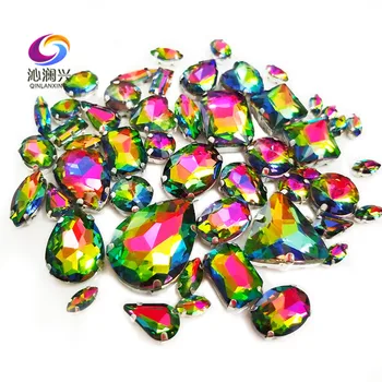

50pcs Super beauty Rainbow color Mix shape top quality glass crystal flatback sew on claw rhinestones,diy/Clothing accessories