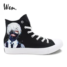 Wen Аниме Дизайн Ручная роспись обувь на шнуровке Токио упыри высокие черные парусиновые спортивная обувь для мужчин мужской повседнев
