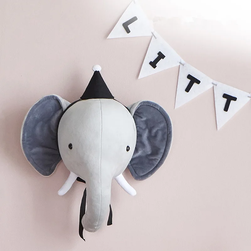 

Animal Head Elephant Rabbit Unicorn Swan Head Stuffed Toys For Baby Room Decor Baby Kids Bedroom Hangings Wall Decoration Gifts