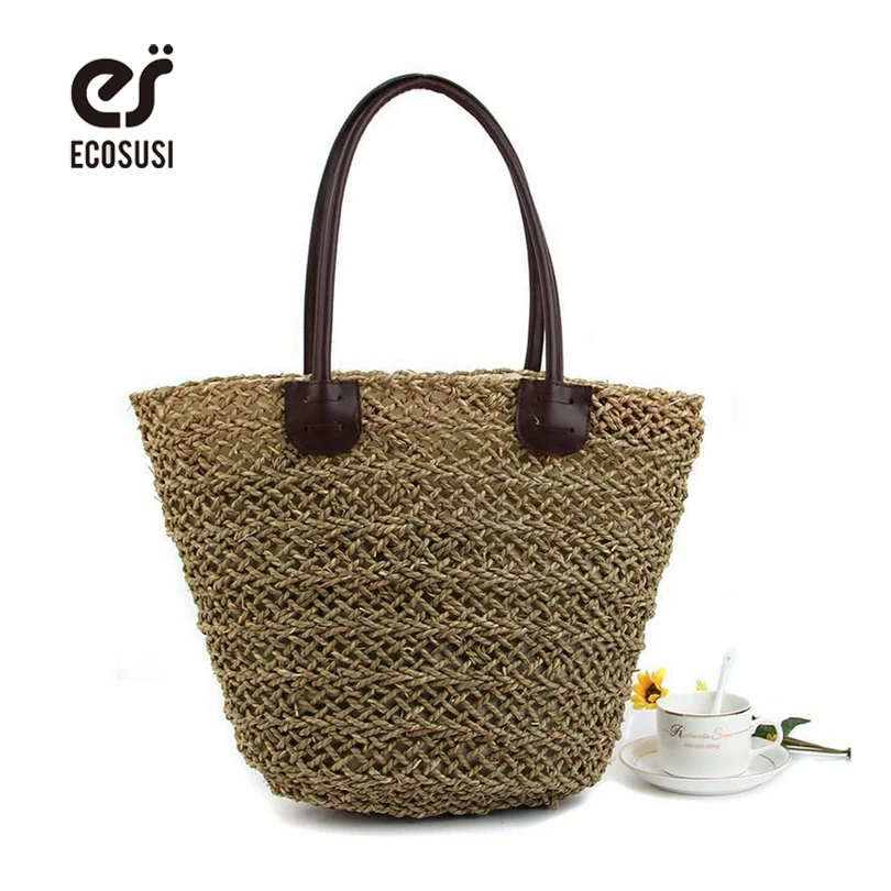 ECOSUSI Large Capacity Women Handbags Nature Straw Bag Summer Beach ...
