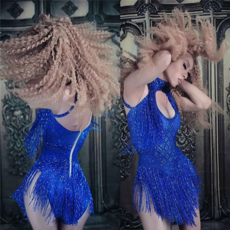 

X28 Singer perform dress tassels bodysuit bar show wears jumpsuit Rhinestone outfits disco sexy female dress clothe costume club