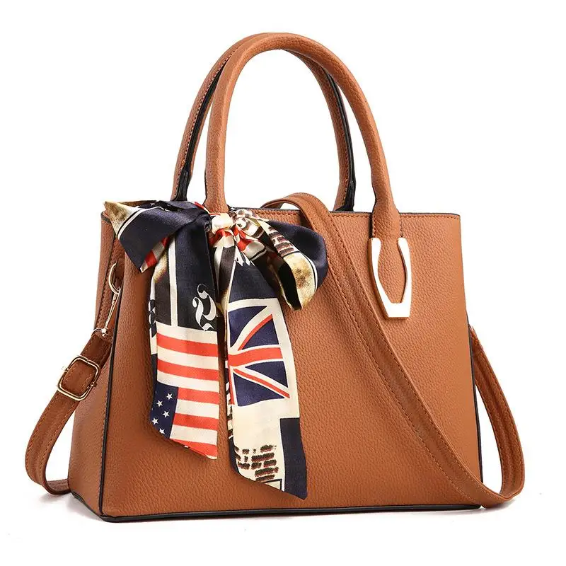 

bag female with silk scarf Women 2019 fashion pu leather litchi portable big bag Ladies shoulder bag Female handbag sac a main