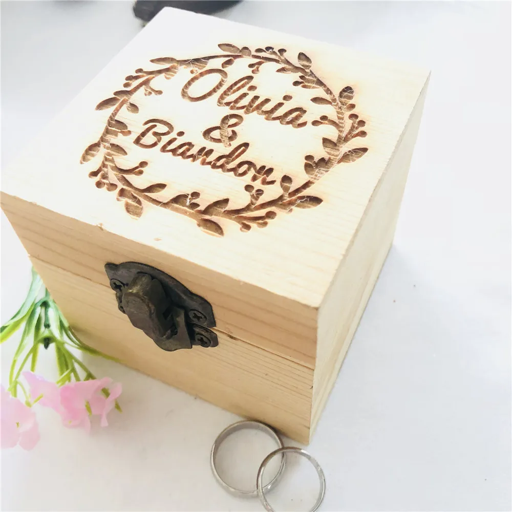 

Rustic Personalized Wedding Ring Box,Wooden Ring Bearer Box,Engraved Names and Date Ring Box,Wedding Gift Holder
