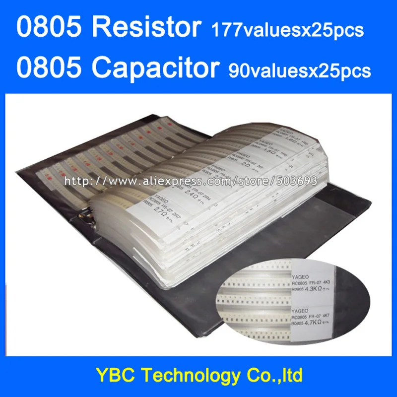 0805 SMD резистор 0R ~ 20M 1% 177valuesx25pcs = 4425pcs + конденсатор 90valuesX25pcs 2250pcs 0.5PF 2 мкФ пробник |