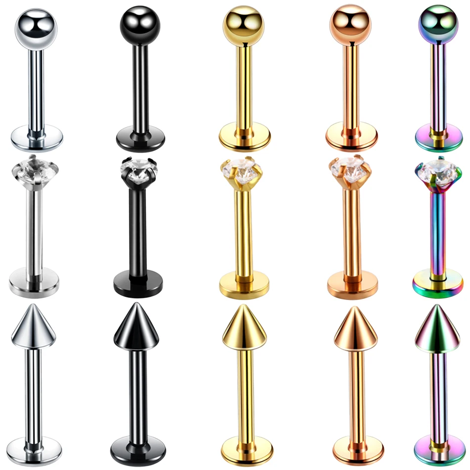 

1Piece Surgical Steel Assorted Colors Zircon Labret Stud Lip Piercing Ear Cartilage Tragus Helix Ring Fashion Charming Jewelry