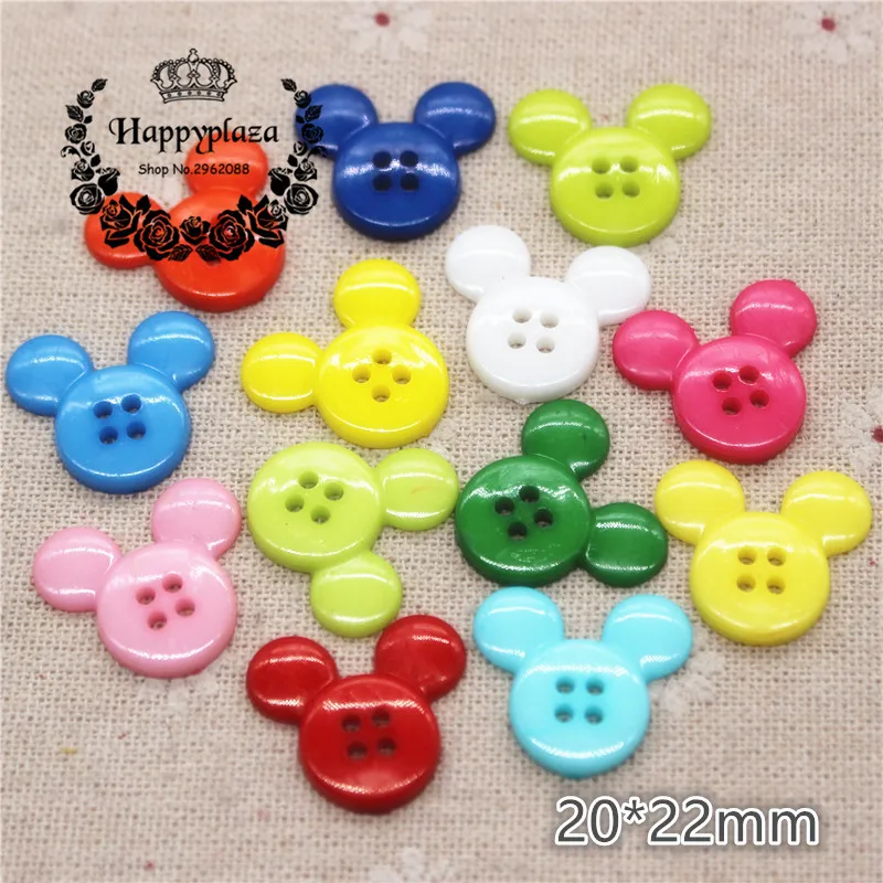 

50pcs Mix Colors Plastic Cartoon Mickey Head Flatback Buttons 4 Holes Clothing Accessories Sewing Supplies,20*22mm