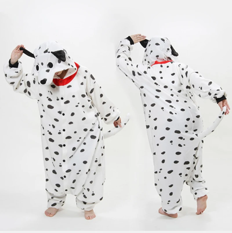 

Dalmatian Cosplay Costume Spotty Dog Pointers Winter Polar Fleece Onesie Pijamas Hoodie Pajamas Sleepwear Adults Party Dress