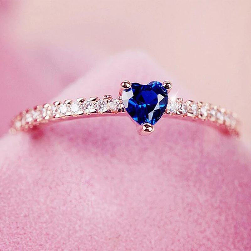 

Romantic Style Sweet Heart Shaped Rings For Women Blue Cubic Zirconia 3 Color Party Gift Fashion Jewelry KAR355