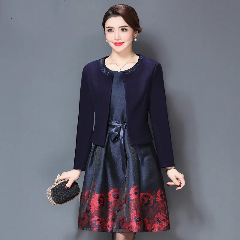 High Quality Free Shipping Women Work Wear  Autumn Winter Wedding Dress Sets Middle Aged Plus Size Fashion Suits Dress Slim - 32841756861