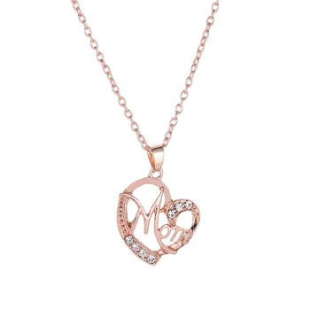 

Fashion Mom Heart Shaped Pendant Necklace Rhinestone For Women Classies Jewelry Mothers Day Birthday Gifts
