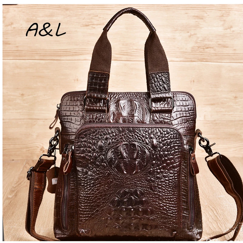 

High-quality leather men's crocodile pattern Handbag with one shoulder messenger bag oil wax leather leisure briefcase Y112