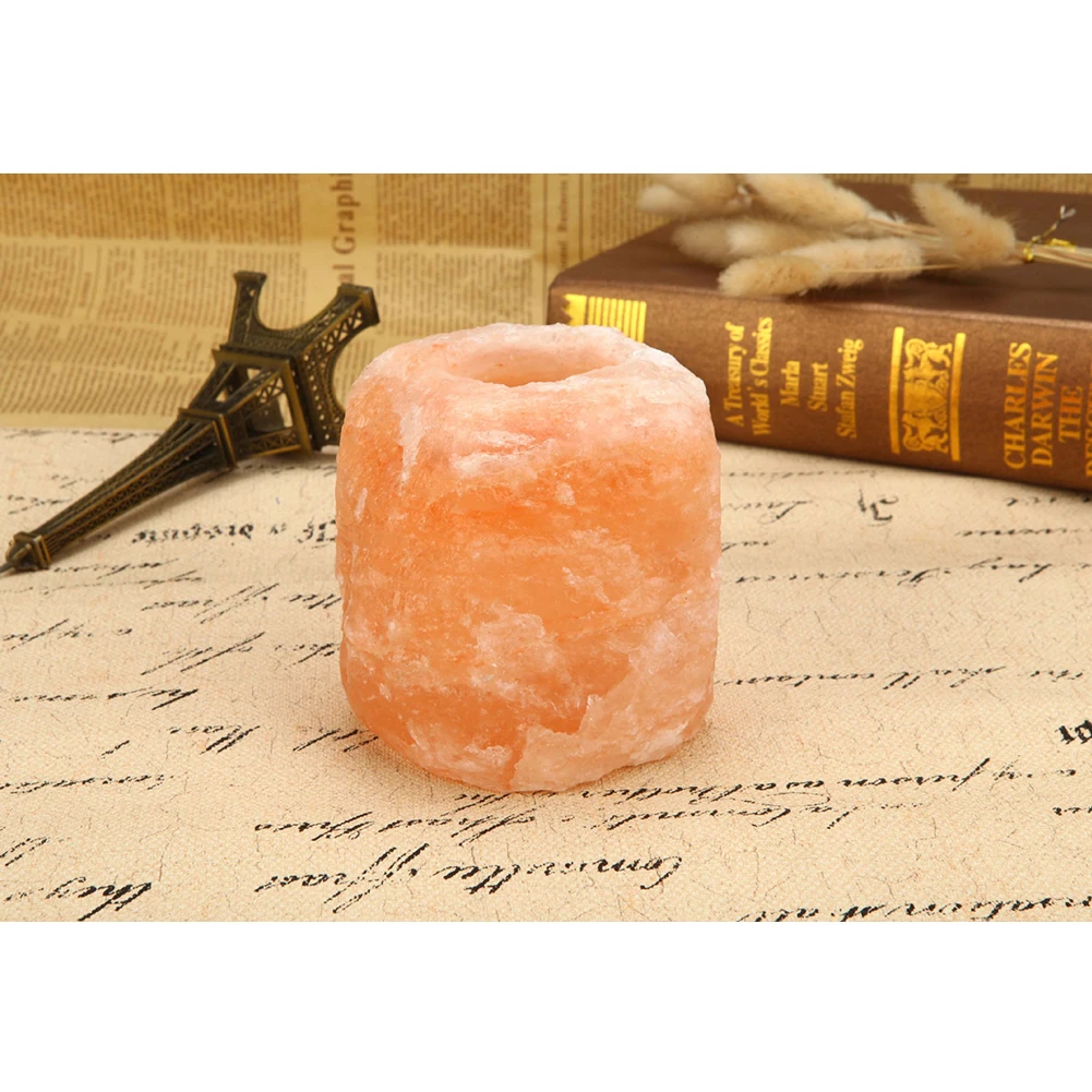 Гималайская каменная соль подсвечник оранжевый натуральный минеральный держатель для чайной свечи Декор на стол светящийся привлекательный ночник