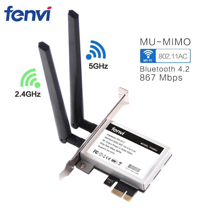 

Fenvi Desktop PCi-e 1200Mbps WiFi MU-MIMO Wireless-AC 8265 802.11AC PCI Express Antenna Adapter for Intel 8265ac + Bluetooth 4.2