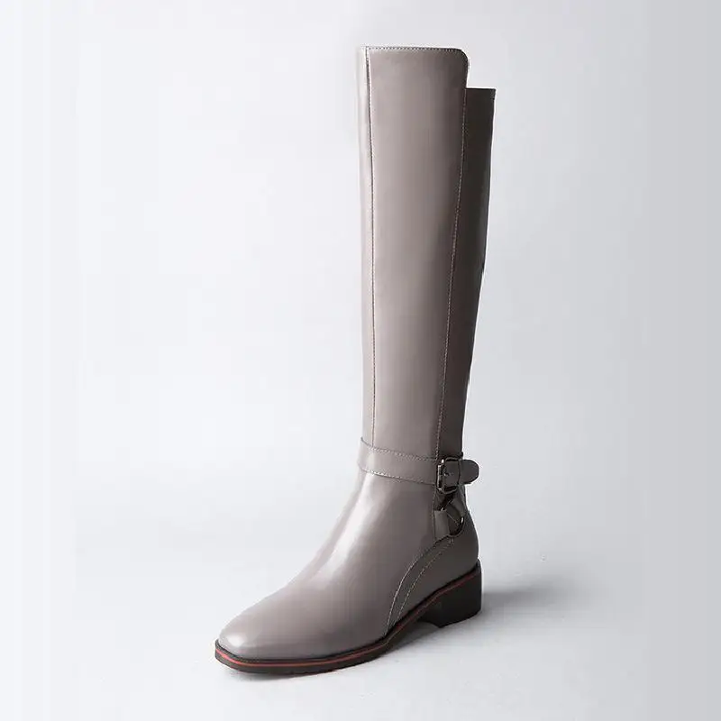 

Leather 2017 Autumn And Winter Models New Gray Boots Flat-bottom Long High Boots Riding Boots With Children's Fashion High Tube