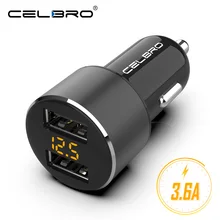 Обновленный двойной USB Автомобильное зарядное устройство для мобильного телефона 3.6A светодиодный дисплей автомобильное USB зарядное устройство для iPhone Xiaomi автомобильное зарядное устройство металлическое автомобильное зарядное устройство