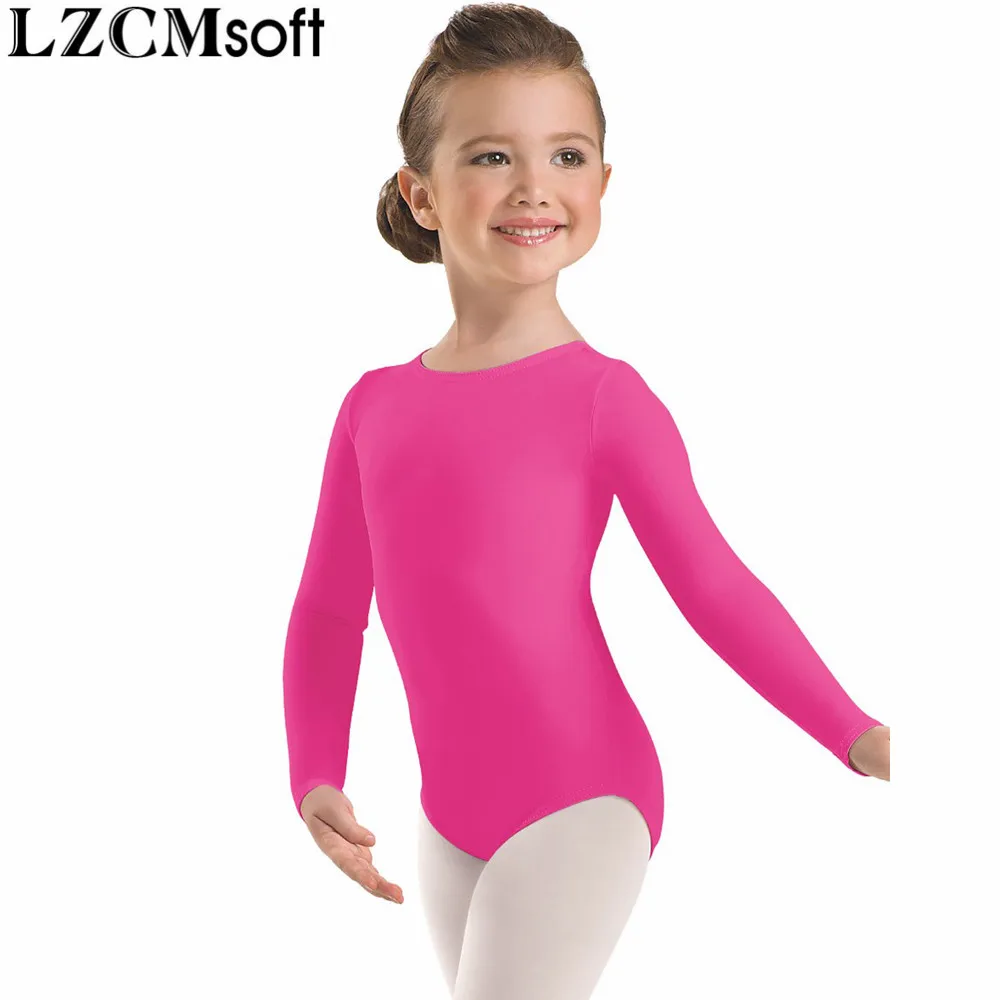 

LZCMsoft Girls Spandex Lycra Scoop Neck Long Sleeve Leotard Child Black Gymnastics Leotards Ballet Dance Wear Great For Workout