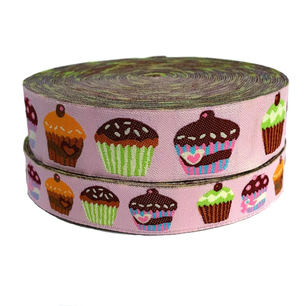 

ZERZEEMOOY 16MM AND 22MM 10YARD Pink Cartoon Cake Woven Jacquard Ribbon Hair Bow DIY Handmade KTZD19032801