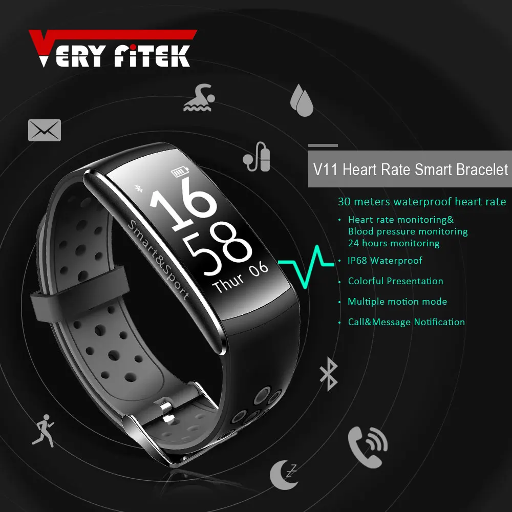 

VERYFiTEK V11 Fitness Bracelet IP68 Professional Waterproof Smart Wristband Heart Rate Monitor Bracelets for xaomi pk fitbits