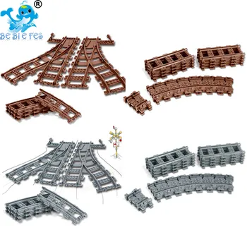 

Flexible City Compatible Trains Rails Sets Forked Straight Curved compatible lepining Building Blocks Track Railway Model Toys