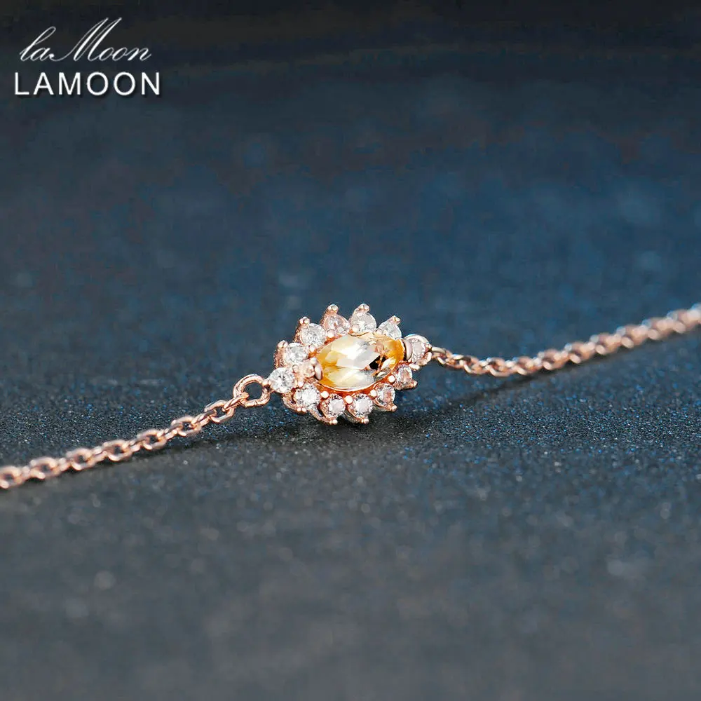 LAMOON Marquise 3x6mm 1.4ct 100% Natural Citrine S925 sterling-silver-jewelry Chain Charm Bracelet LMHI033