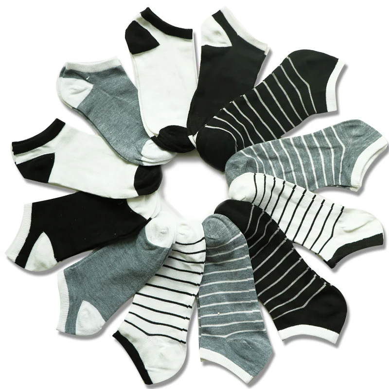 

6Pair/2Style Casual Socks Short Women Low Cut Ankle Striped Socks Cotton Blends Chaussettes Femmes Classic White Grey Black Sock