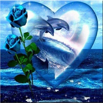 

Full Diamond Shape 5D Diamond Embroidery Needlework 3d Mosaic Cross Stitch Dolphin Heart, Rose, Home Decor