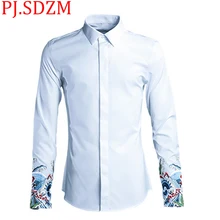 Новинка года китайский вышивка Деловая одежда в династии Цин для мужчин рубашки для мальчиков дизайн простой моды печати одноцв