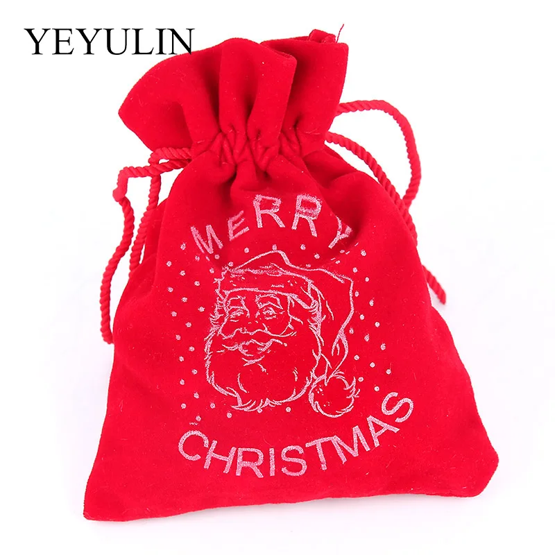 10pcs Red New Year Santa Claus Gift Bags Velvet Christmas Gift Bags Decoration For Home Portable
