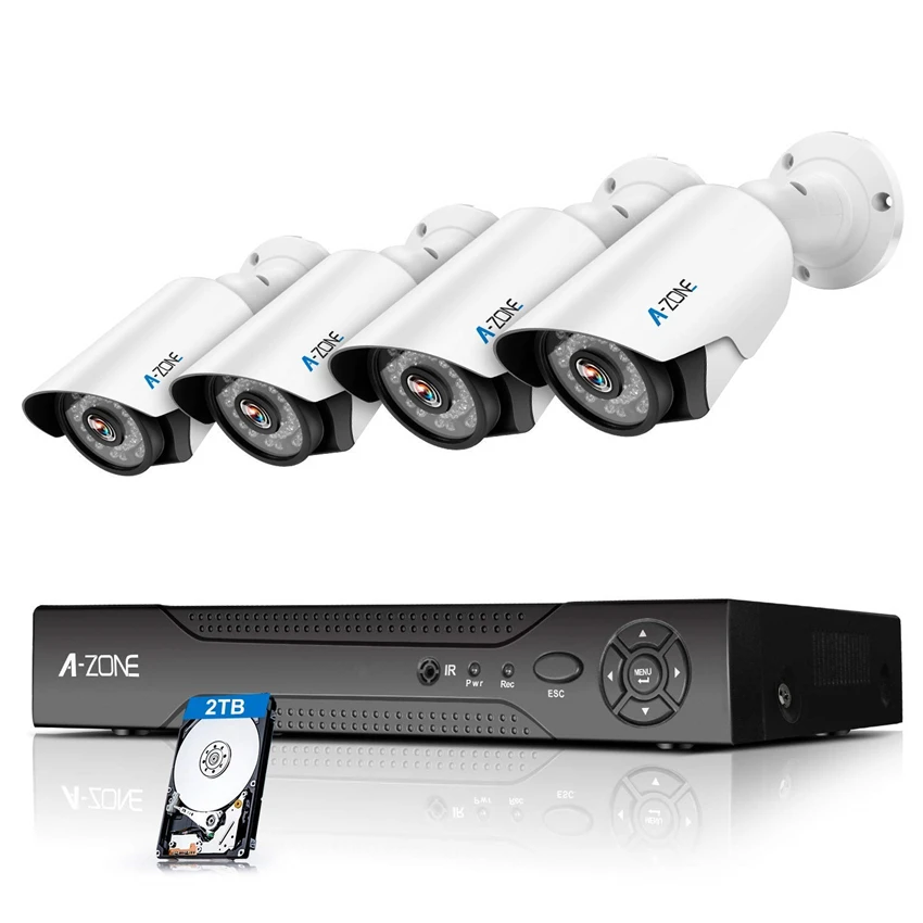 

A-ZONE 4CH 1080P DVR IP67 Waterproof Night Vision with 2TB Hard Driver Home Security Video Surveillance Kit