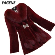 YAGENZ Large size 6XL Winter Women Fur Fur Collar Jacket Coats 2017 Fashion Slim Medium Long