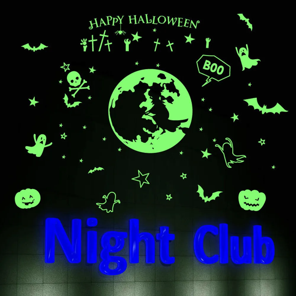 NoEnName_Null 2019 NEW Halloween Glow In The Dark Luminous Bat Bedroom Wall Stickers Light Home Decor Z30402