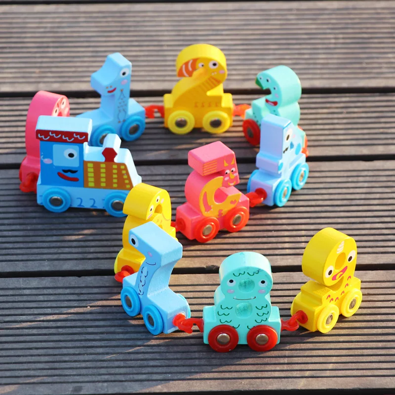 

Baby Montessori Trailer Wooden Train Figure Model Toy With Number Pattern 0~9 Blocks Educational Kids Wooden Toy Children Gifts