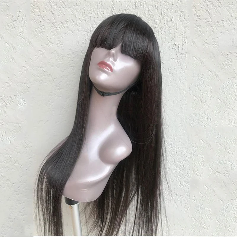 360 Кружева Фронтальная длинные прямые человеческих волос парики с фронтальной челкой бахрома Remy бразильский бесклеевой парик для черных женщин
