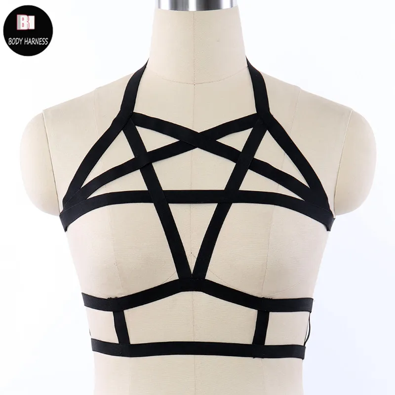 Wine Red Harness Bra Top Punk Gothic Chain Gold Sexy Lingerie Belts Strappy Chest Cage Women Body Bondage Plus Size Hollow Out