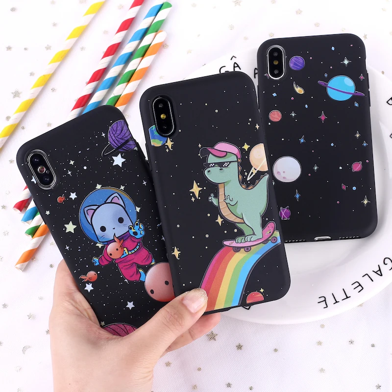 

Outer Space Planet Stars Moon Spaceship Soft Matte Silicone Matte Case Fundas For iPhone 11 6 6S 5 8 8Plus X 7 7Plus XS Max