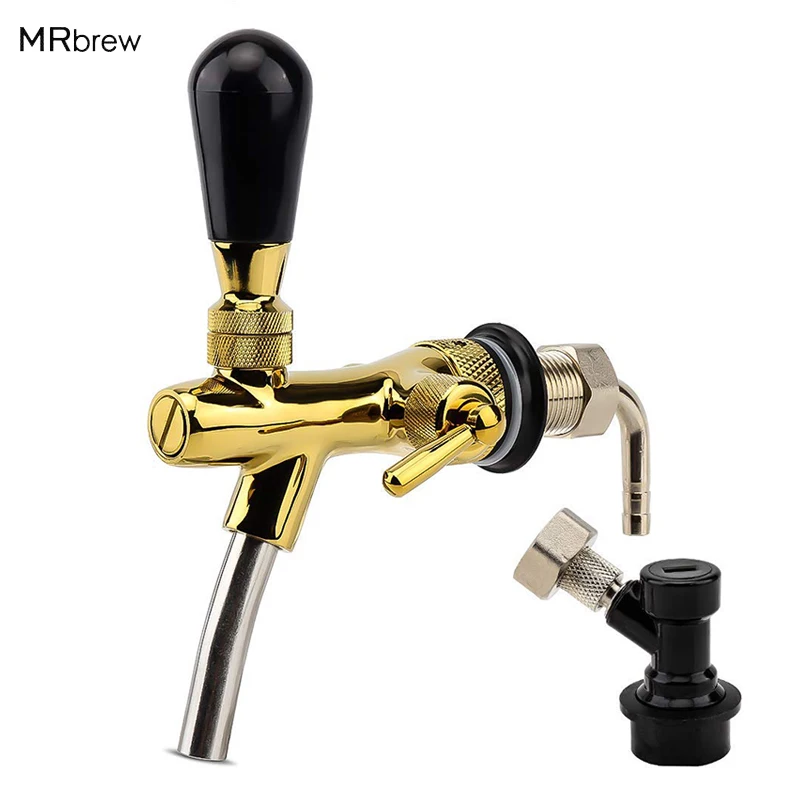 

Draft Beer Faucet,Golden Adjustable Beer Tap Faucet with Flow Controller Chrome Plating Shank with Ball Lock Tap Kit