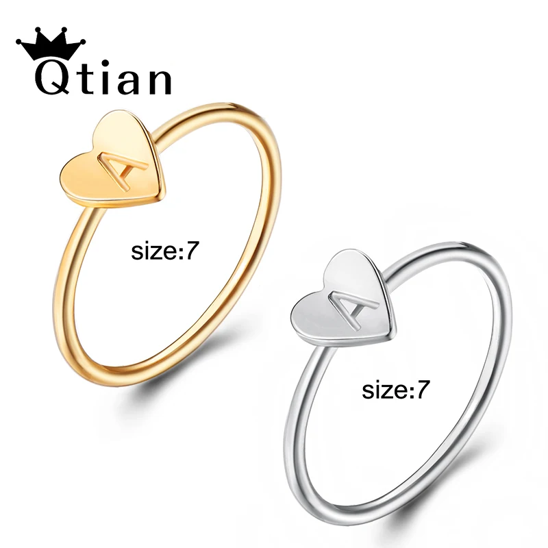 

Qtian Personalized diy A to Z Letters Love Heart Finger Rings For Women Vintage Silver Colors Copper Metal Simple Handmad