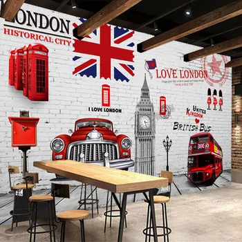 

3D Wallpaper Retro European Building Red Telephone Stall Bus Photo Wall Mural KTV Bar Restaurant Backdrop Wall Brick Wall Papers