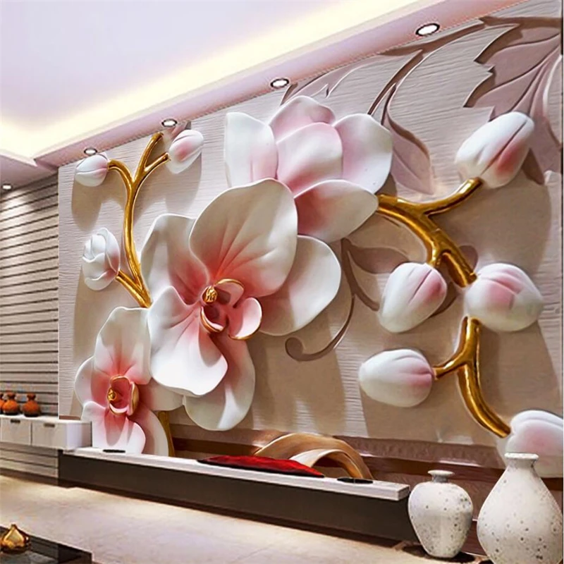 beibehang 3d wallpaper murals custom living room bedroom home decor 3D butterfly orchid relief floral decorative painting murals